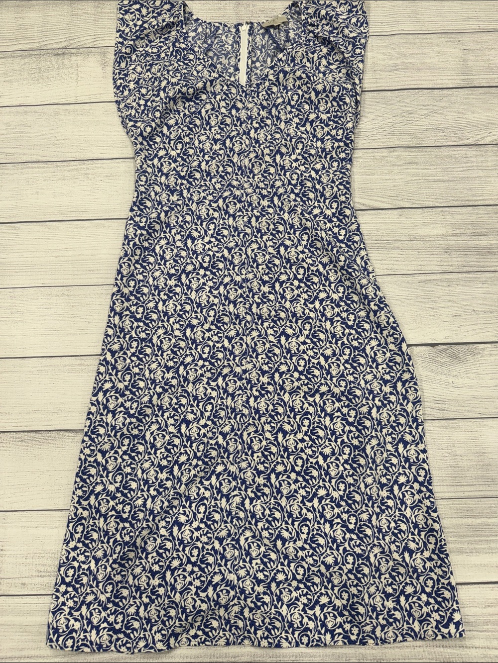 LOFT Petite Floral Print Fit & Flare Dress Size 4P Blue White